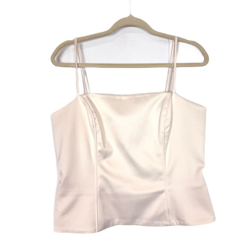 Y2K Cache Blouse Womens 12 Cream Satin Spaghetti Strap Sleeveless Tank Top VTG